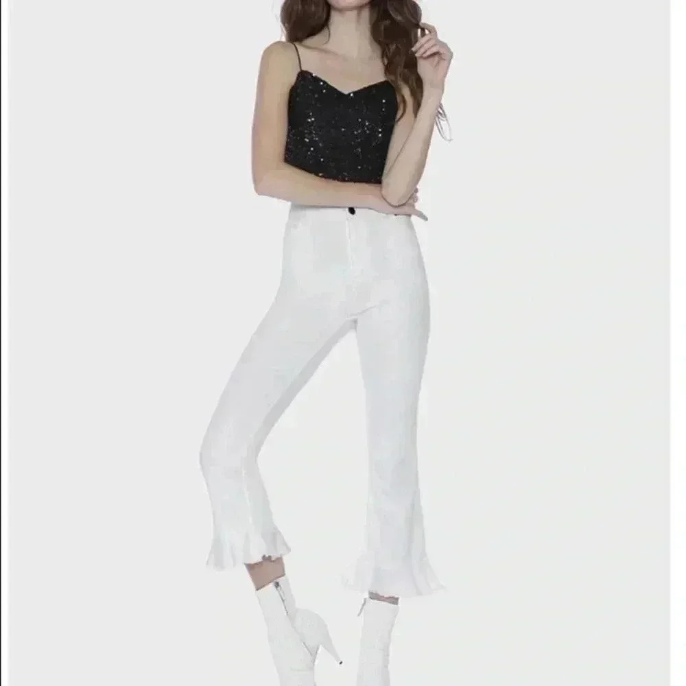 Alice and Olivia White Flare Jeans Women’s Sz 24 Designer Classic Fray